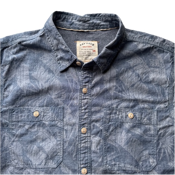 Fat Face Other - Fat Face Blue Tropical Leaf Print Button Shirt 100% Cotton, Men’s XL